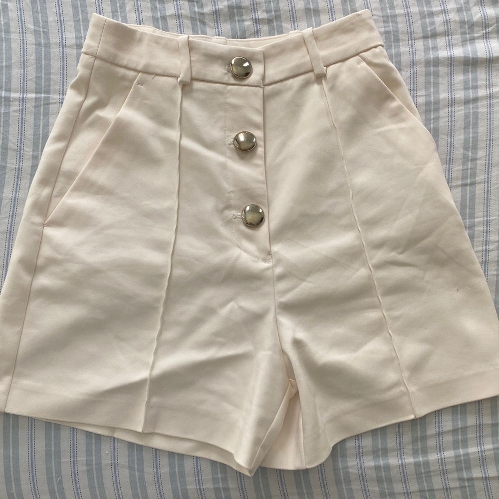 Zara Cream Shorts with Metallic Accents